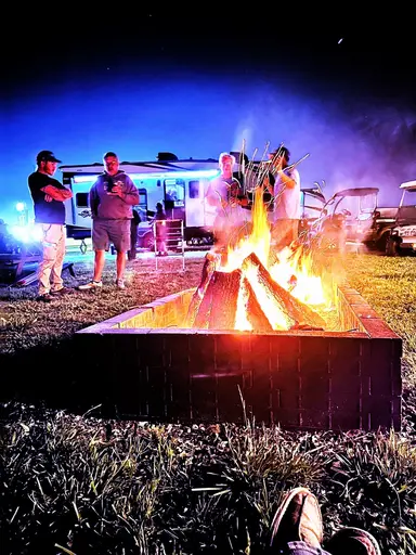 campfire view outside the barn at sidetrack rv park